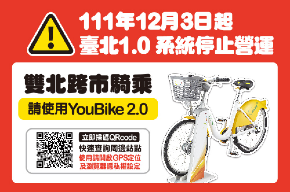 ▼Youbike1.0將於12月3日起停止營運。（圖／翻攝自YouBike官網）