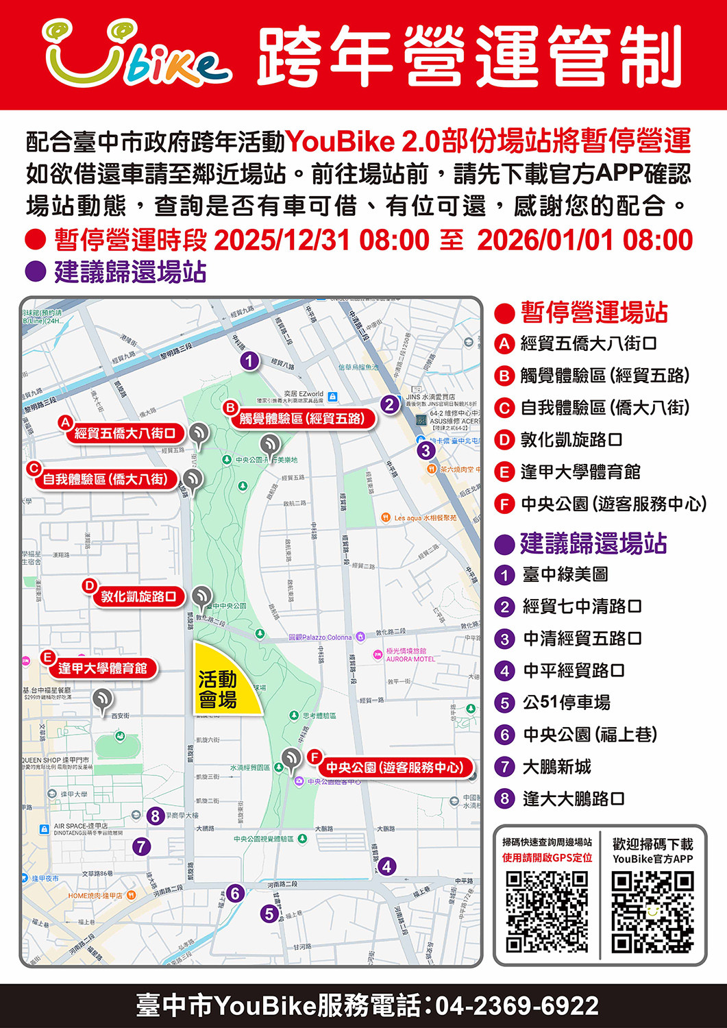 2026臺中YouBike跨年營運管制公告